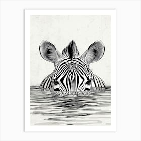 Zebra In Water Art Print