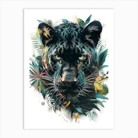 Double Exposure Realistic Black Panther With Jungle 35 Art Print