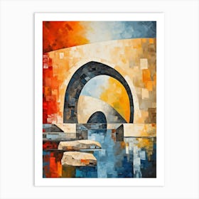 Stone Bridges V, Avant Garde Abstract Vibrant Colorful Painting in Cubism & Van Gogh Style Art Print