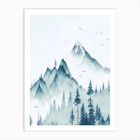 Mountain And Forest In Minimalist Watercolor Vertical Composition 30 Art Print