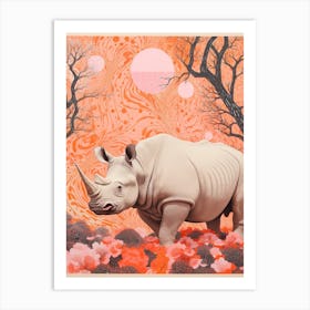 Collage Rhino Orange Background Art Print