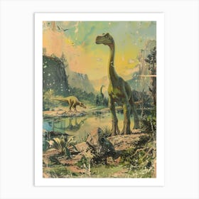 Dinosaur In Jurassic Landscape Vintage Illustration 2 Art Print