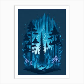 A Fantasy Forest At Night In Blue Theme 19 Art Print