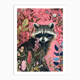 Floral Animal Painting Raccoon 3 Art Print