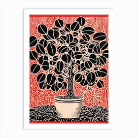 Pink And Red Plant Illustration Rubber Plant Ruby Ficus 4 Art Print