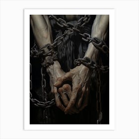 A Painting Of Two Human Hands And Skeleton Held Art Print