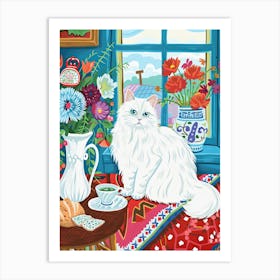 Tea Time With A Angora Cat 8 Art Print