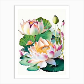 Lotus Flowers In Park Decoupage 7 Art Print