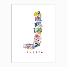 J For Jakarta City Travel Illustration Art Print