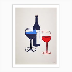 Cinsault Rosé Picasso Line Drawing Cocktail Poster Art Print
