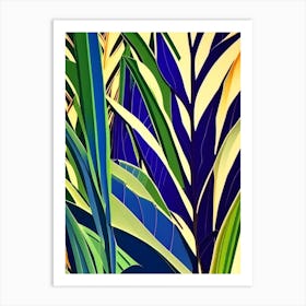 Bamboo Leaf Colourful Abstract Linocut Art Print