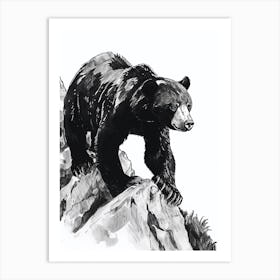 Malayan Sun Bear Walking On A Mountain Ink Illustration 2 Art Print