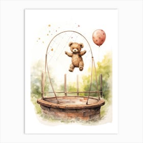 Trampoline Teddy Bear Painting Watercolour 4 Art Print