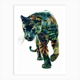 Double Exposure Realistic Black Panther With Jungle 11 Art Print