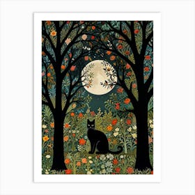 Cat In The Moonlight Style William Morris 10 Art Print