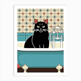 Black Cat In Bathtub Vector Art Print