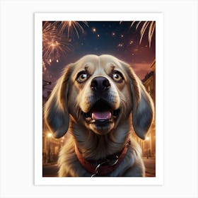 Dog With Fireworks Art Print