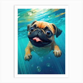 Cute Baby Pug Dog in the Water Art Print