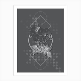 Vintage Noisette Roses Botanical with Line Motif and Dot Pattern in Ghost Gray n.0115 Art Print