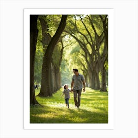 A Wholesome Moment Caught In A Bright Summers Day A Laughing Father Chasing His Joyous Son In The (2) Art Print