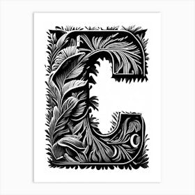 C, Letter, Alphabet Linocut 2 Art Print