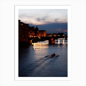 Florence At Dusk Italy Evening Photo Arno River Ponte Vecchio photography art Art Print