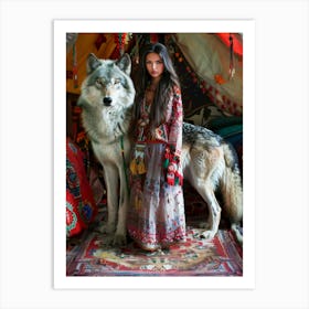 Wolf And Woman Art Print