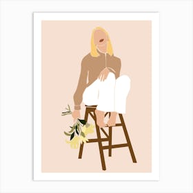 Woman Hand Drawing Boho Minimalist Pastel Colors 4 Art Print