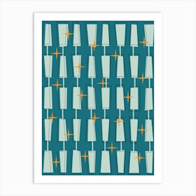 Mid Century Atomic Blocks Teal, and Aqua Art Print