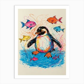 Penguin With Fish 1 Art Print
