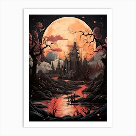 Full Moon Over The Castle Art Print