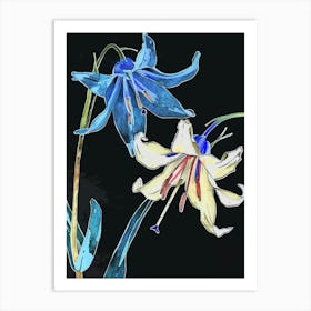 Neon Flowers On Black Bluebell 4 Art Print