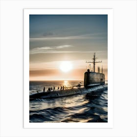 Submarine At Sunset-Reimagined 14 Art Print