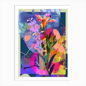 Freesia 4 Neon Flower Collage Art Print