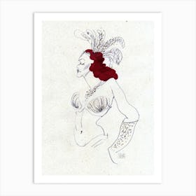 Hand pencil drawing of burlesque woman 1 Art Print
