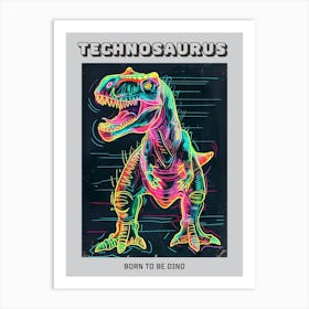 Dinosaur Neon Line Scribble Poster Art Print
