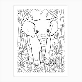 Line Art Jungle Animal Asian Elephant 2 Art Print