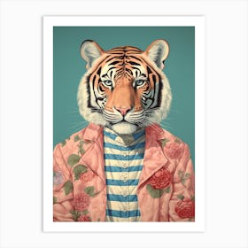 Tiger Illustrations Wearing A Summer Shirt 2 Art Print