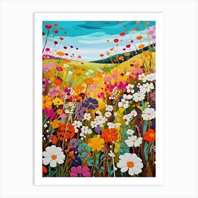 Daisy Meadow Landscape Floral Botanical Art Print