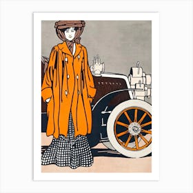 Woman Standing Beside An Automobile, Edward Penfield Art Print