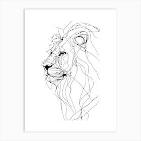 Lion Head Minimalist One Line Illustration Art Print