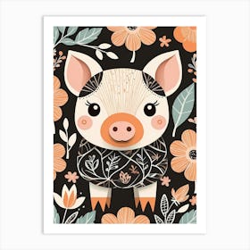 Floral Cute Baby Pig Nursery (31) Art Print