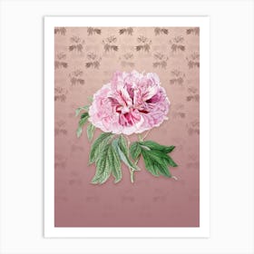 Vintage Red Curled Tree Peony Botanical on Dusty Pink Pattern Art Print
