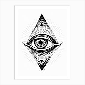 Higher Self, Symbol, Third Eye Simple Black & White Illustration 1 Art Print