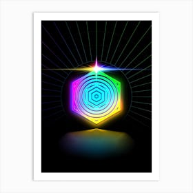 Neon Geometric Glyph in Candy Blue and Pink with Rainbow Sparkle on Black n.0406 Art Print