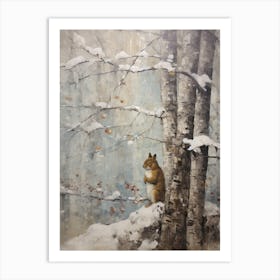 Vintage Winter Animal Painting Red Squirrel 1 Art Print