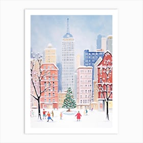 New York City Snow Travel Christmas Painting Art Print