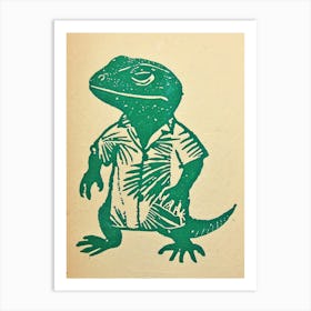 Lizard In A Floral Shirt Block 3 Art Print