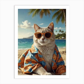 Cat On The Beach 1 Art Print