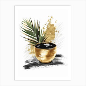 Gold Bowl With Palm Leaf Art Print